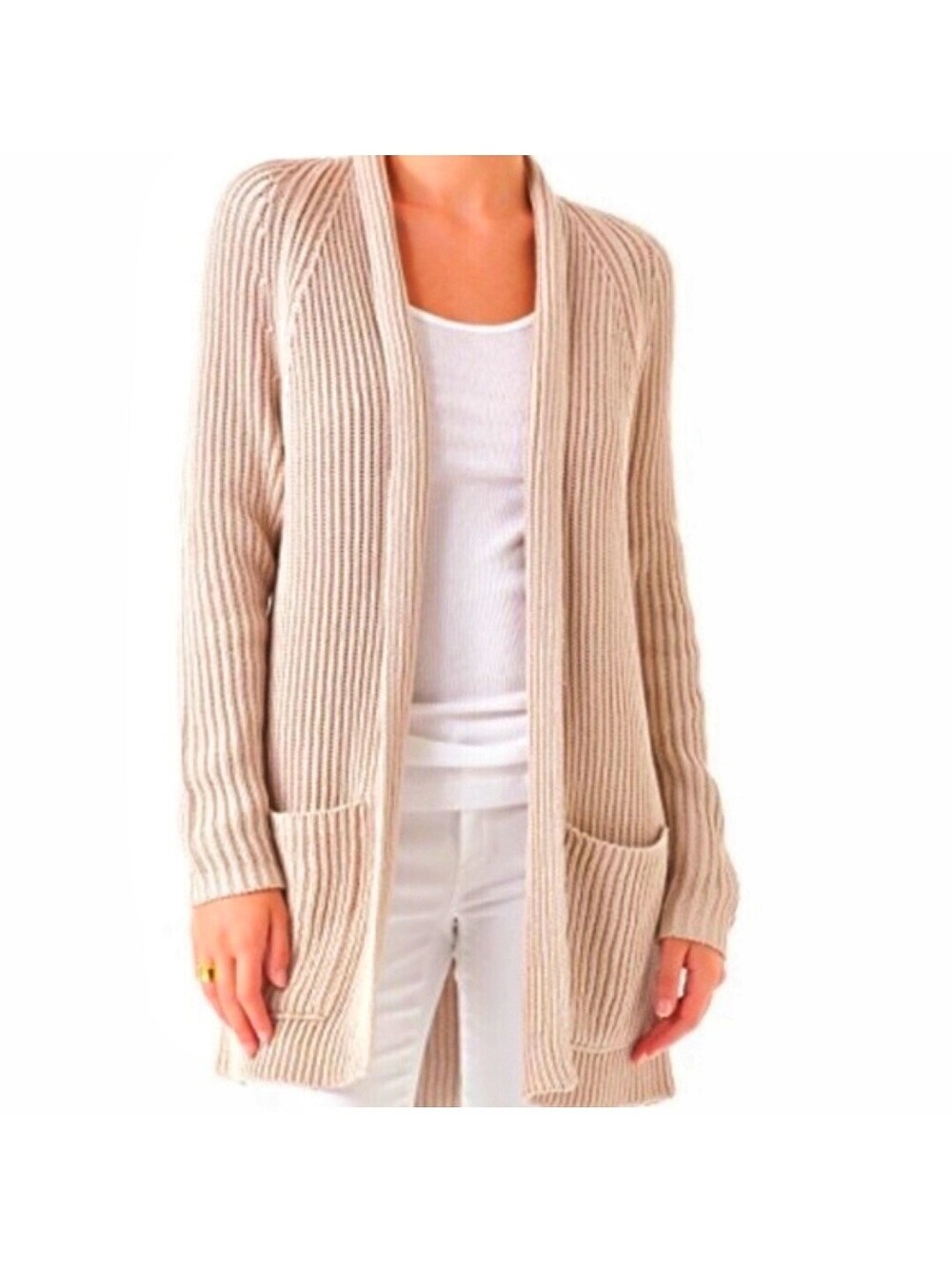 Size XS - Vince Ribbed Open Front Beige/Tan Cardigan